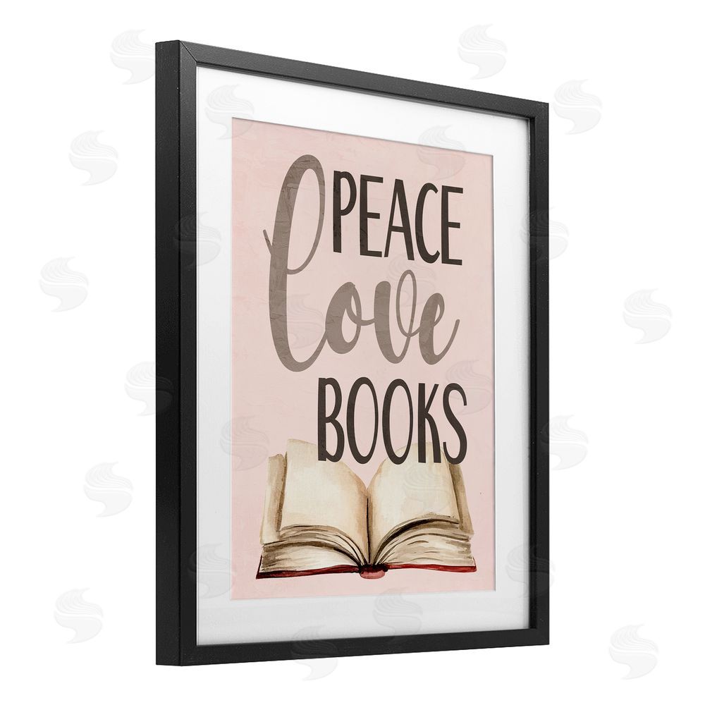 Kim Allen Peace Love Books Black Framed Print Under Glass with White Mat Wall Art