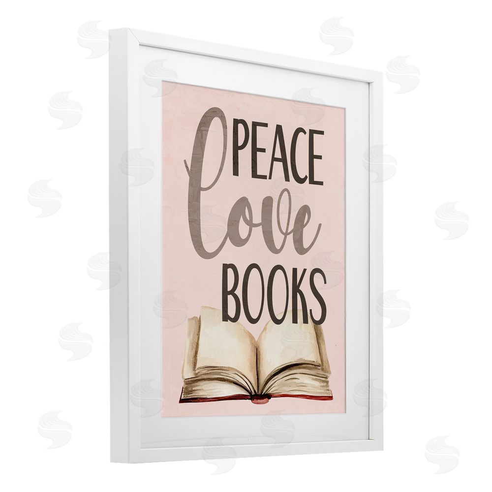 Kim Allen Peace Love Books White Framed Print Under Glass with Mat Wall Art