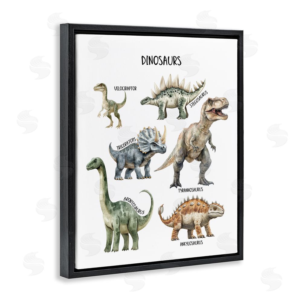 Christine Simpson Art Educational Meet The Dinosaurs Black Floating Frame Canvas Wall Art Print