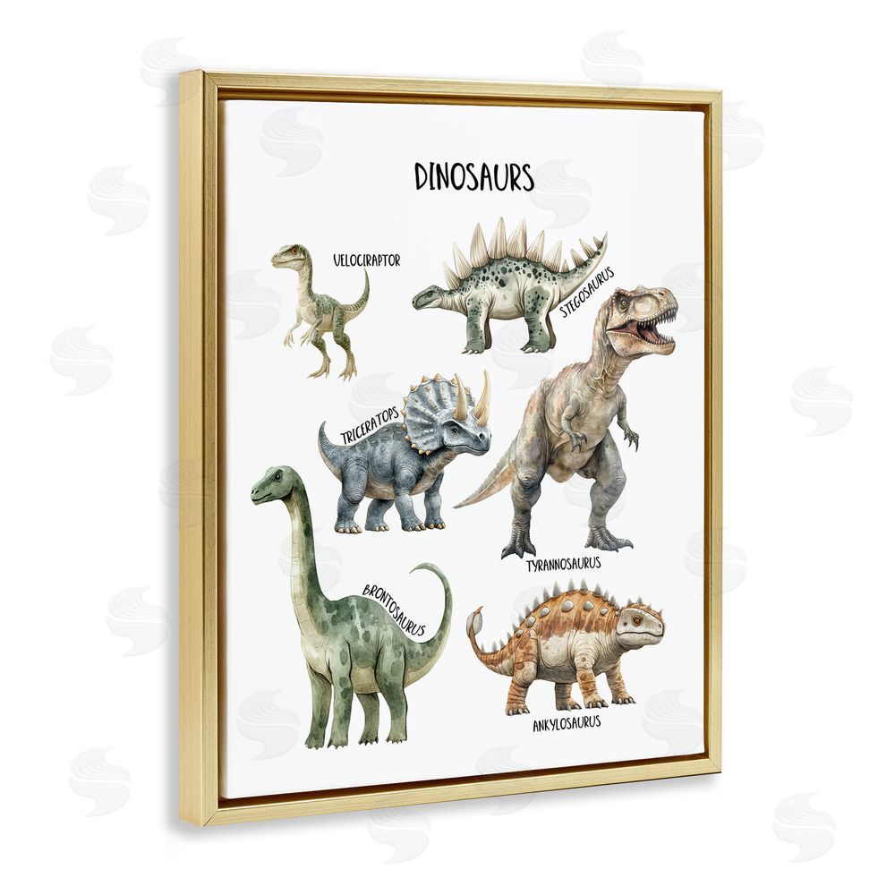 Christine Simpson Art Educational Meet The Dinosaurs Gold Floating Frame Canvas Wall Art Print