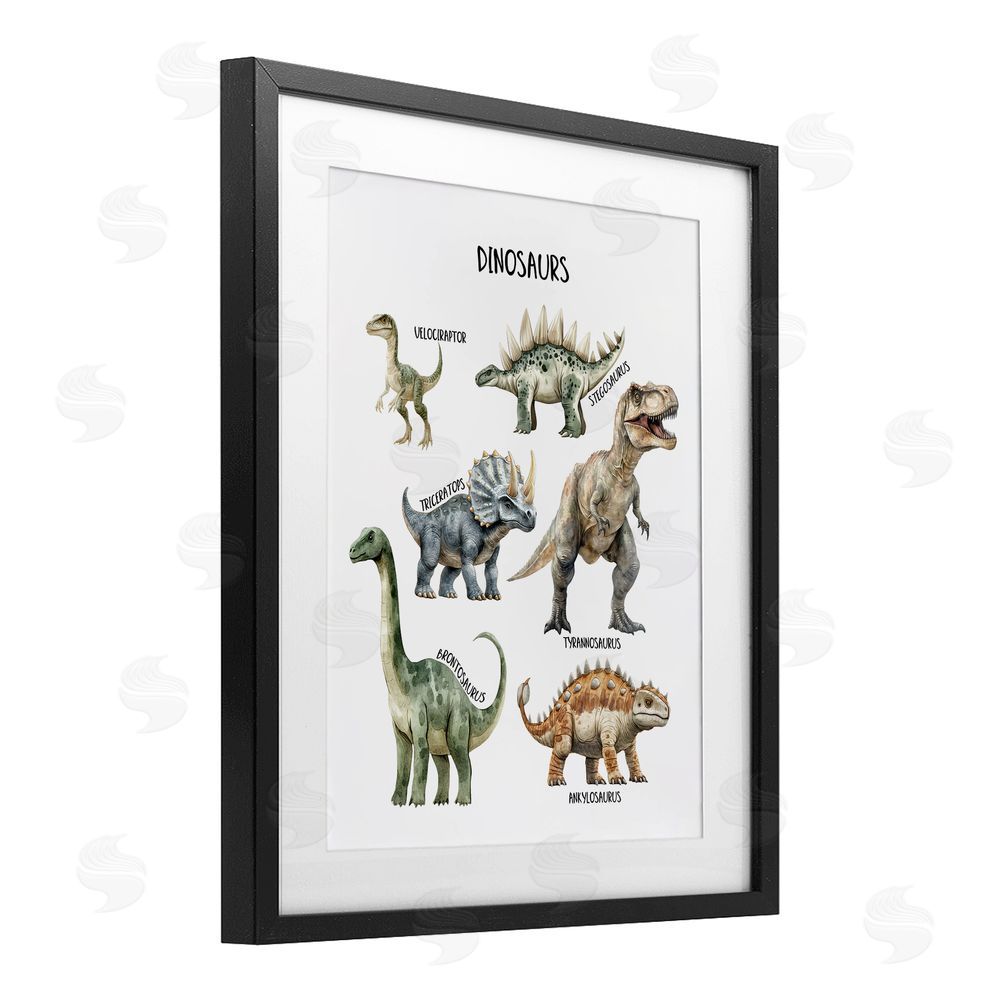 Christine Simpson Art Educational Meet The Dinosaurs Black Framed Print Under Glass with White Mat Wall Art