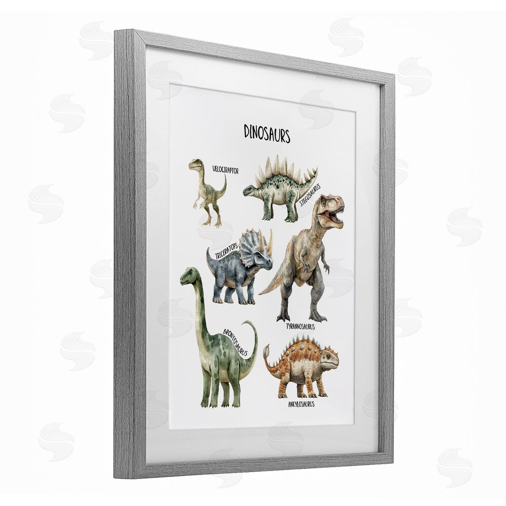 Christine Simpson Art Educational Meet The Dinosaurs Gray Framed Print Under Glass with White Mat Wall Art