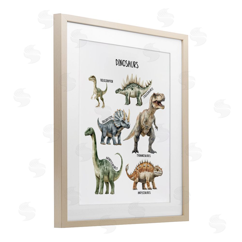 Christine Simpson Art Educational Meet The Dinosaurs Birch Framed Print Under Glass with White Mat Wall Art