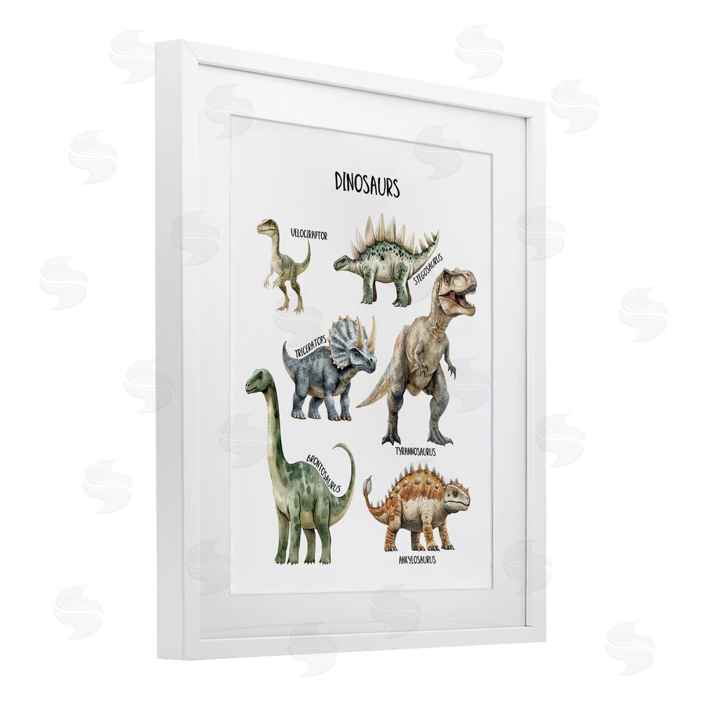 Christine Simpson Art Educational Meet The Dinosaurs White Framed Print Under Glass with Mat Wall Art