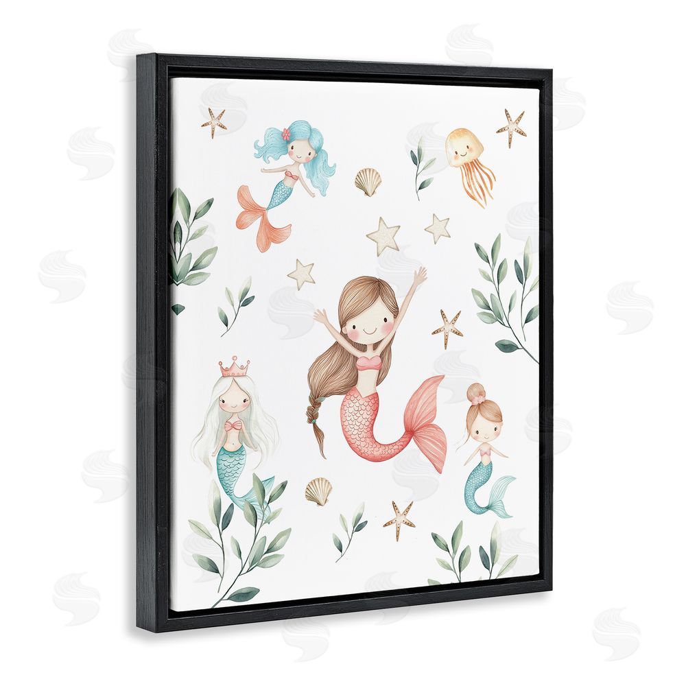 Christine Simpson Art Underwater Mermaids Adventures Black Floating Frame Canvas Wall Art Print