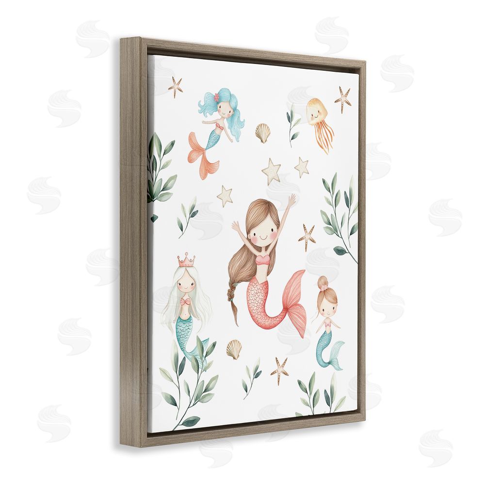 Christine Simpson Art Underwater Mermaids Adventures Brown Floating Frame Canvas Wall Art Print