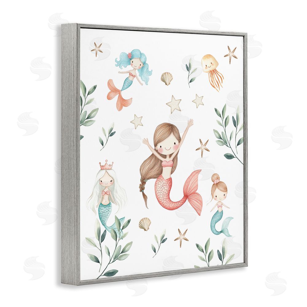 Christine Simpson Art Underwater Mermaids Adventures Gray Framed Giclee Wall Art Print