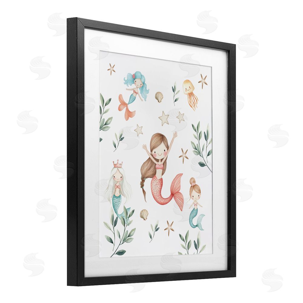 Christine Simpson Art Underwater Mermaids Adventures Black Framed Print Under Glass with White Mat Wall Art