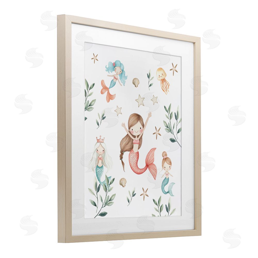 Christine Simpson Art Underwater Mermaids Adventures Birch Framed Print Under Glass with White Mat Wall Art