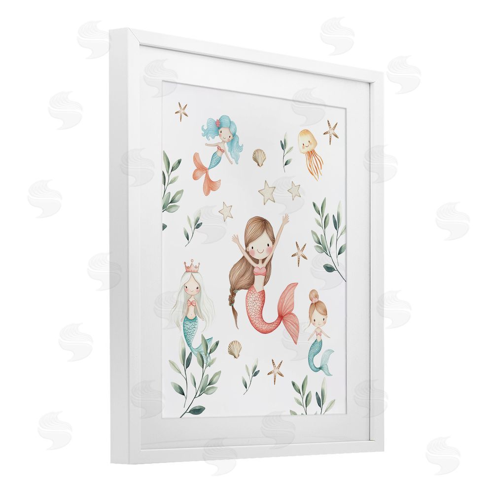 Christine Simpson Art Underwater Mermaids Adventures White Framed Print Under Glass with Mat Wall Art