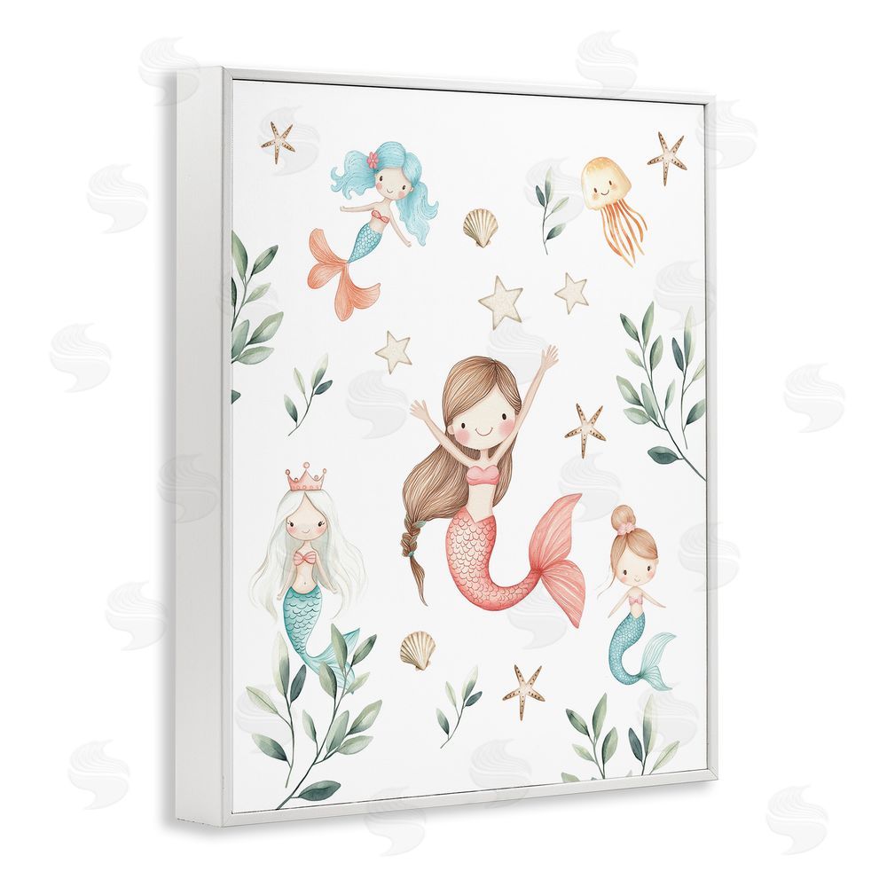 Christine Simpson Art Underwater Mermaids Adventures White Framed Giclee Wall Art Print