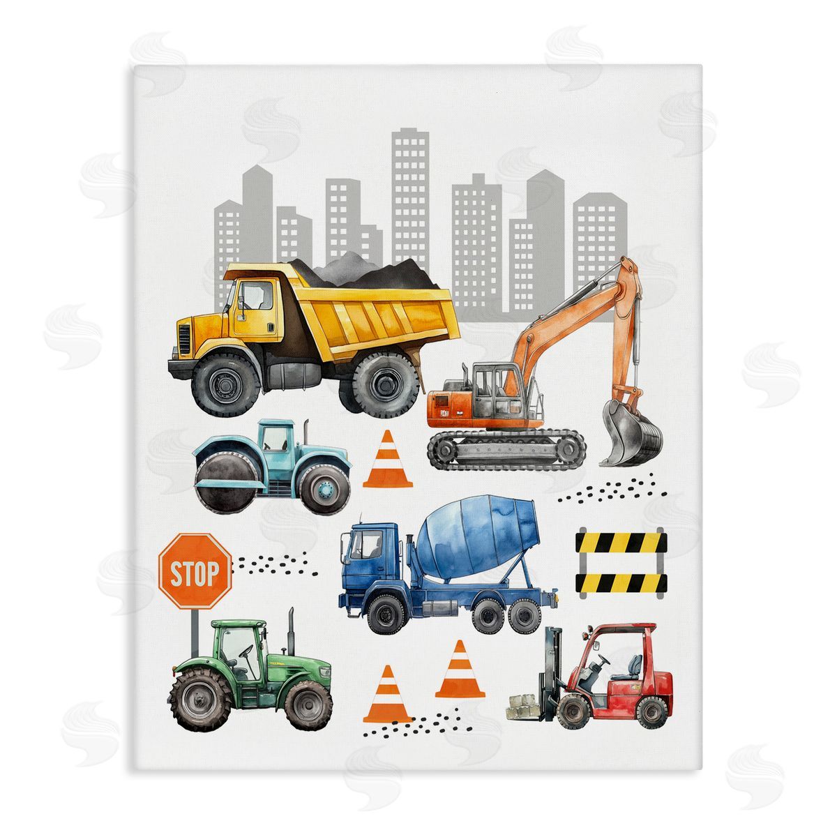 Christine Simpson Art Keep Moving Construction Vehicles Canvas Wall Art Print