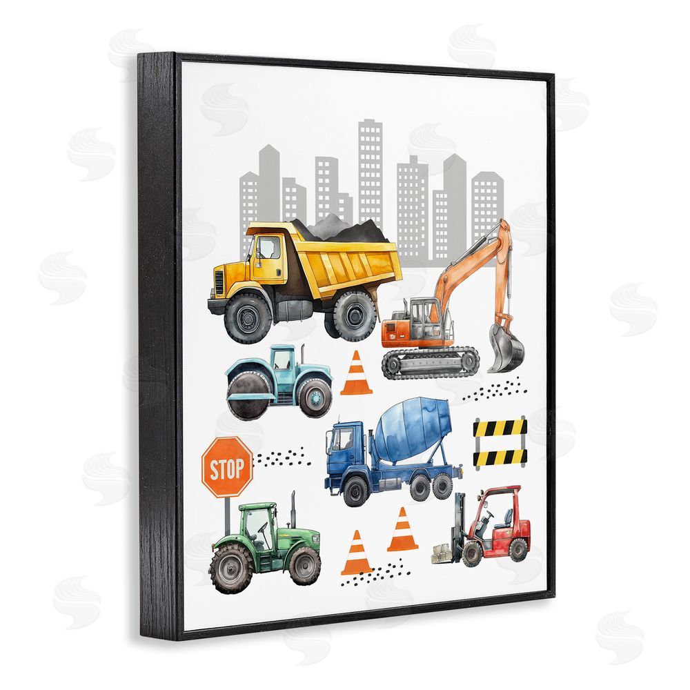 Christine Simpson Art Keep Moving Construction Vehicles Black Framed Giclee Wall Art Print