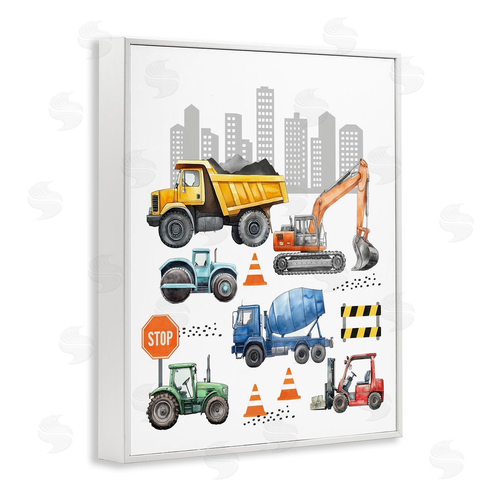 Christine Simpson Art Keep Moving Construction Vehicles White Framed Giclee Wall Art Print