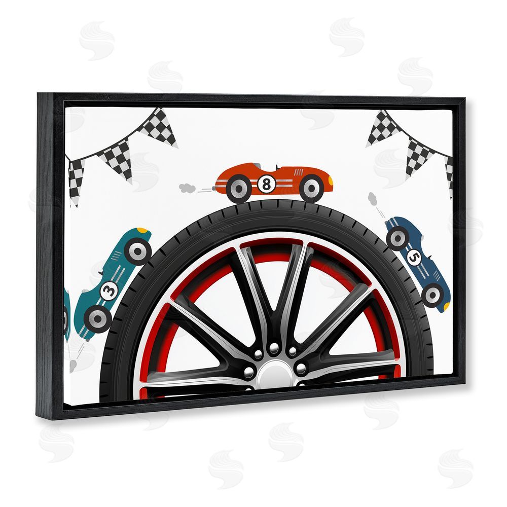 Christine Simpson Art Racing Around Wheel Black Floating Frame Canvas Wall Art Print