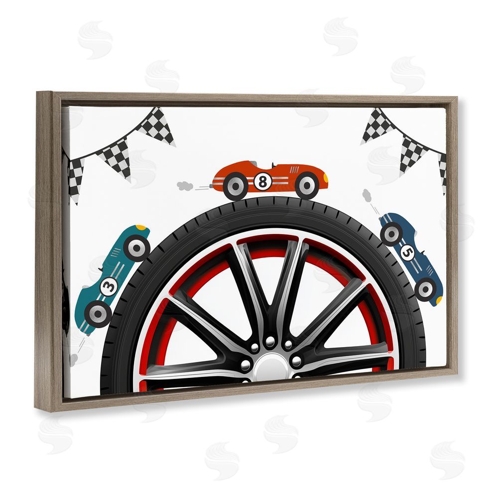 Christine Simpson Art Racing Around Wheel Brown Floating Frame Canvas Wall Art Print