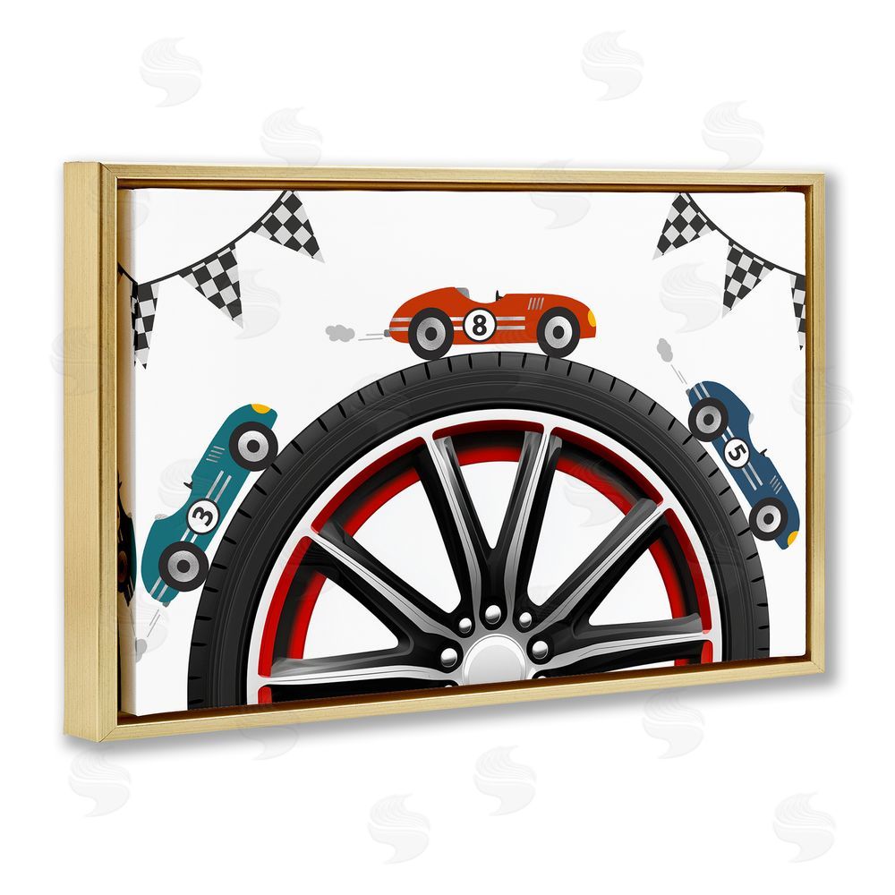 Christine Simpson Art Racing Around Wheel Gold Floating Frame Canvas Wall Art Print