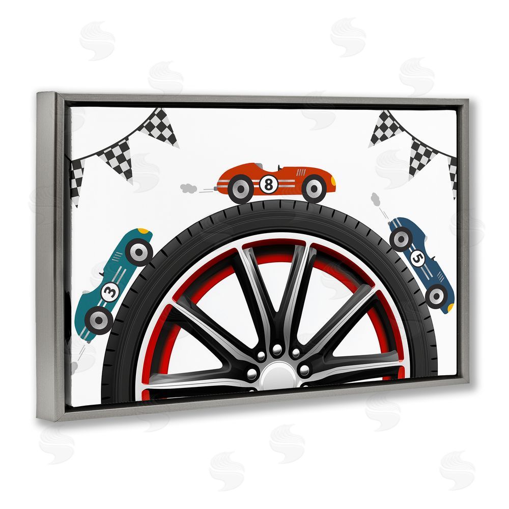 Christine Simpson Art Racing Around Wheel Gray Floating Frame Canvas Wall Art Print
