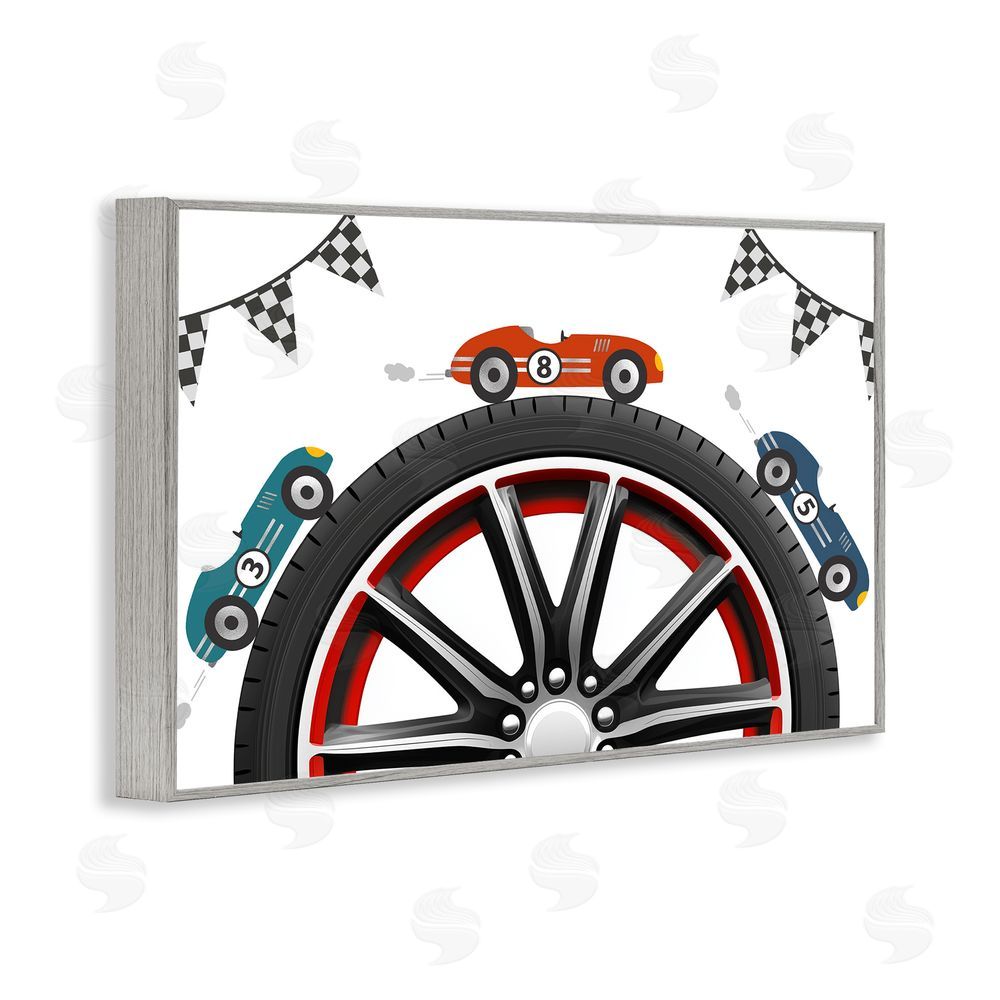 Christine Simpson Art Racing Around Wheel Gray Framed Giclee Wall Art Print