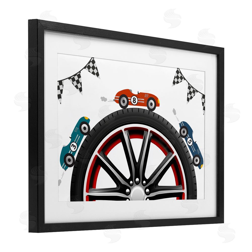 Christine Simpson Art Racing Around Wheel Black Framed Print Under Glass with White Mat Wall Art