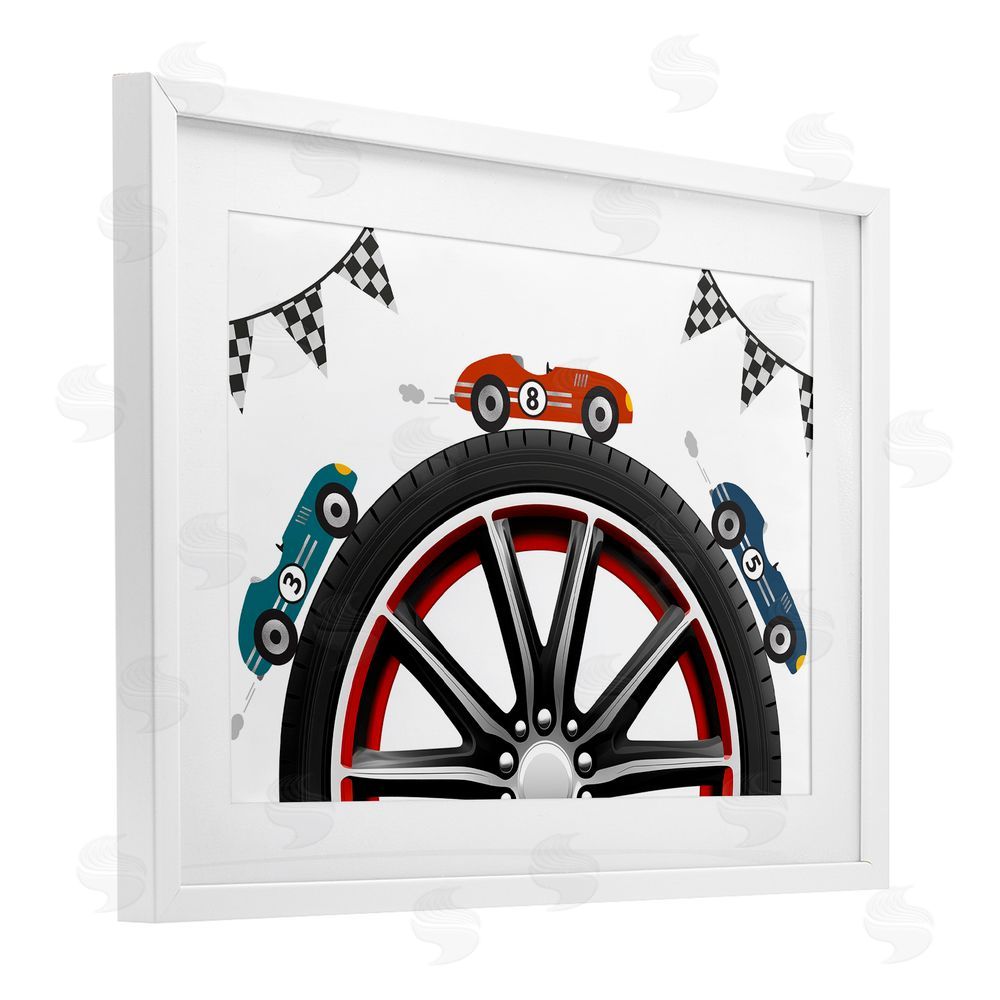 Christine Simpson Art Racing Around Wheel White Framed Print Under Glass with Mat Wall Art