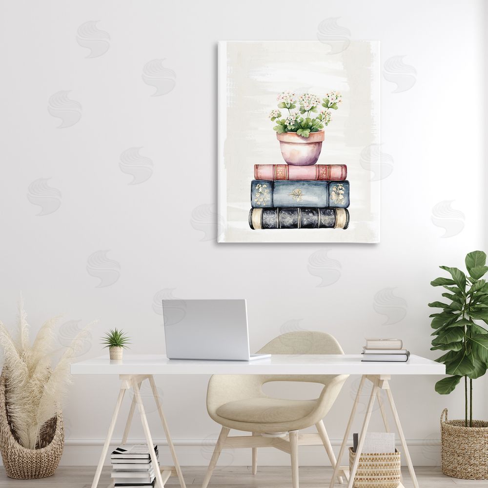 Kim Allen Floral Stacks with Vintage Books Canvas Art on Wall