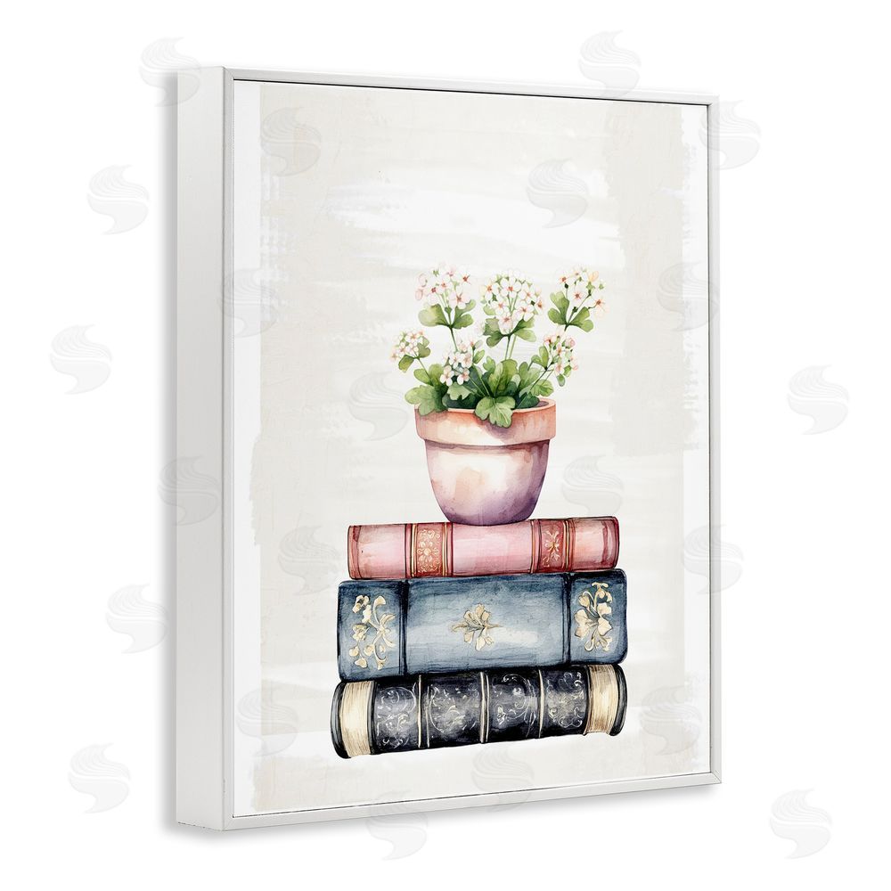 Kim Allen Floral Stacks with Vintage Books White Framed Giclee Wall Art Print