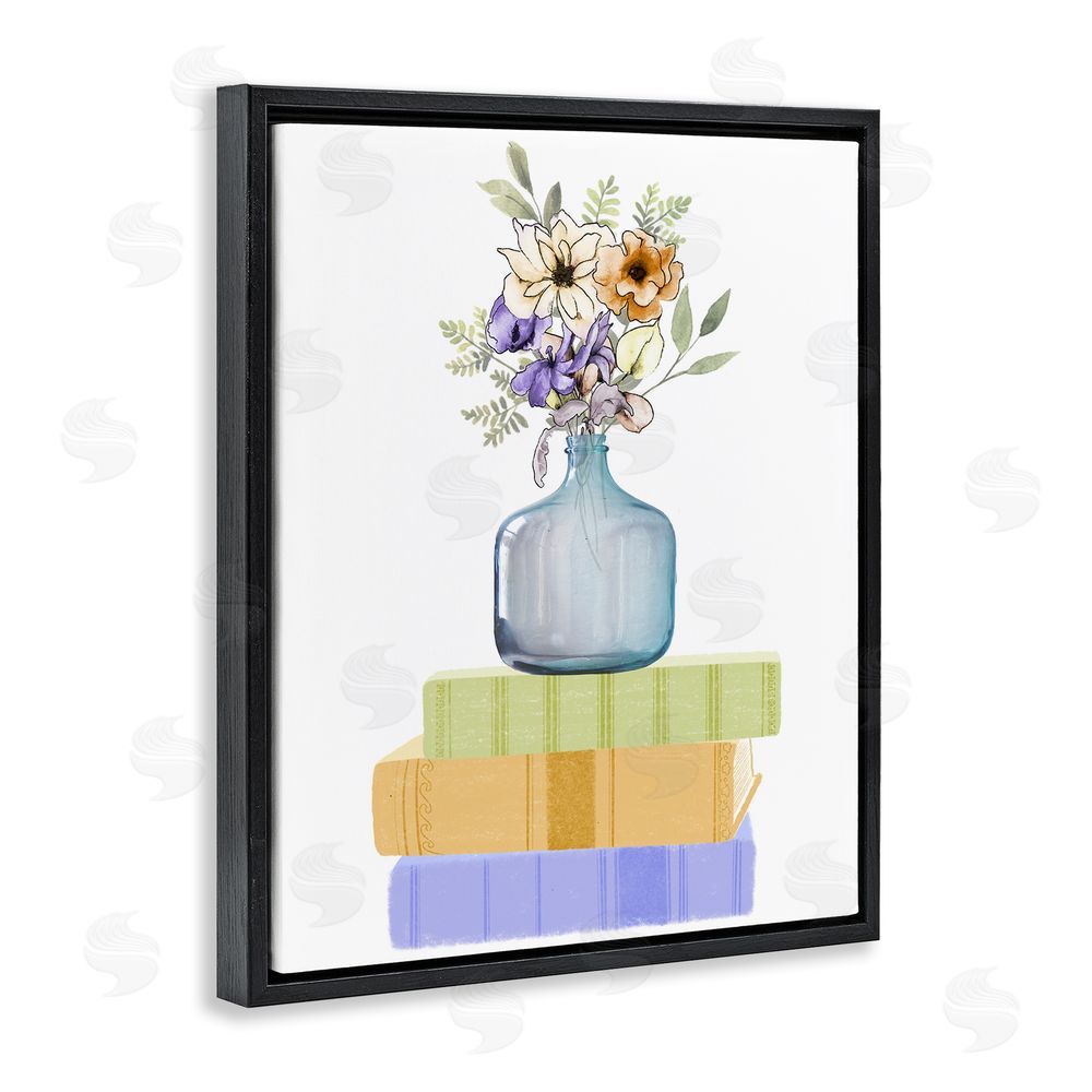 Marcus Prime Flowers Vase On Books Black Floating Frame Canvas Wall Art Print