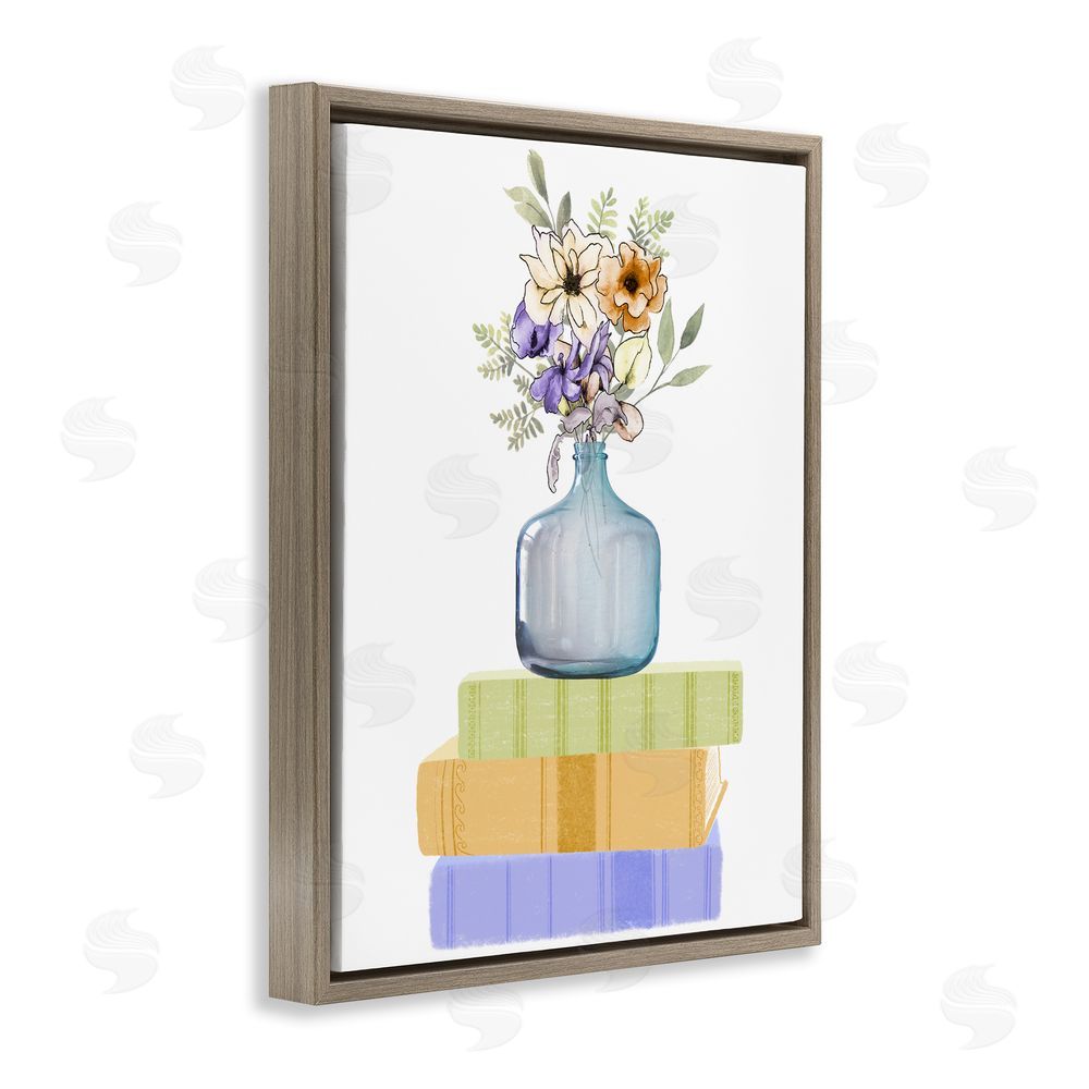 Marcus Prime Flowers Vase On Books Brown Floating Frame Canvas Wall Art Print