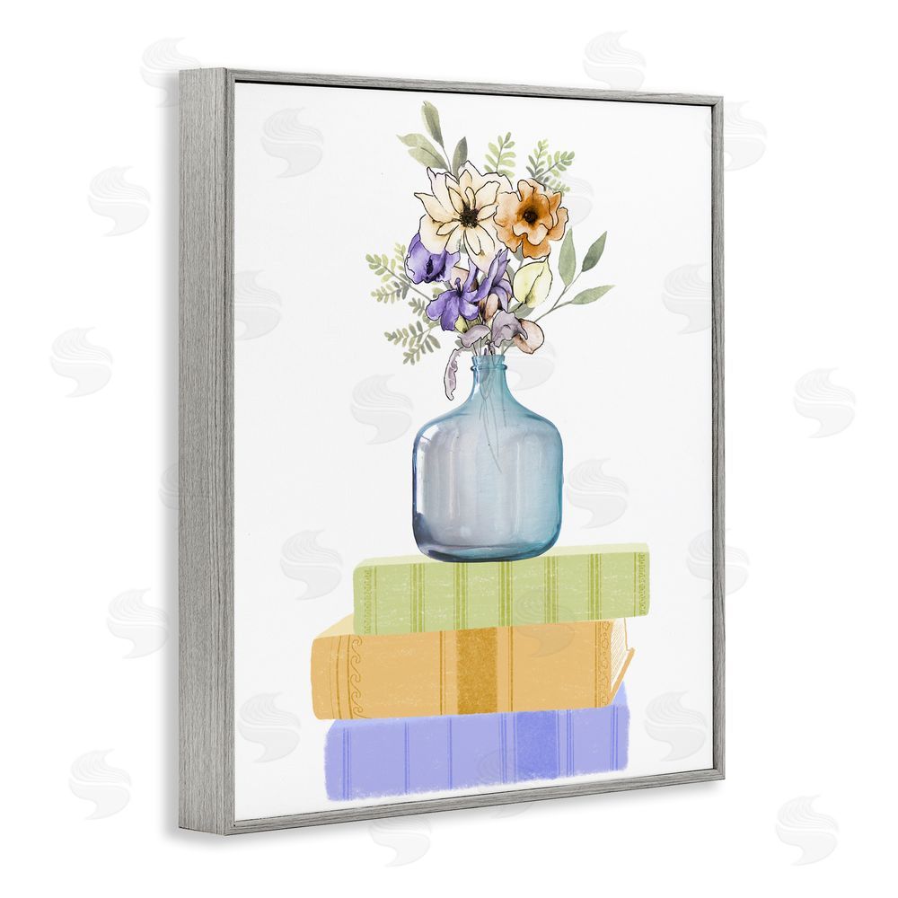 Marcus Prime Flowers Vase On Books Gray Framed Giclee Wall Art Print