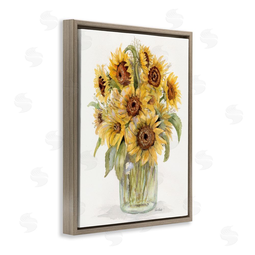 Patti Bishop Sunflower Bouquet in Watercolors Brown Floating Frame Canvas Wall Art Print