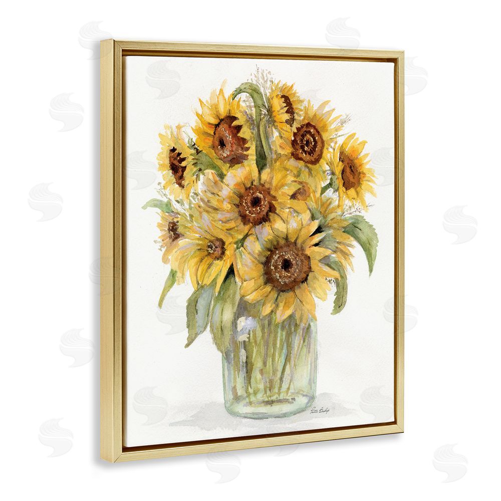 Patti Bishop Sunflower Bouquet in Watercolors Gold Floating Frame Canvas Wall Art Print