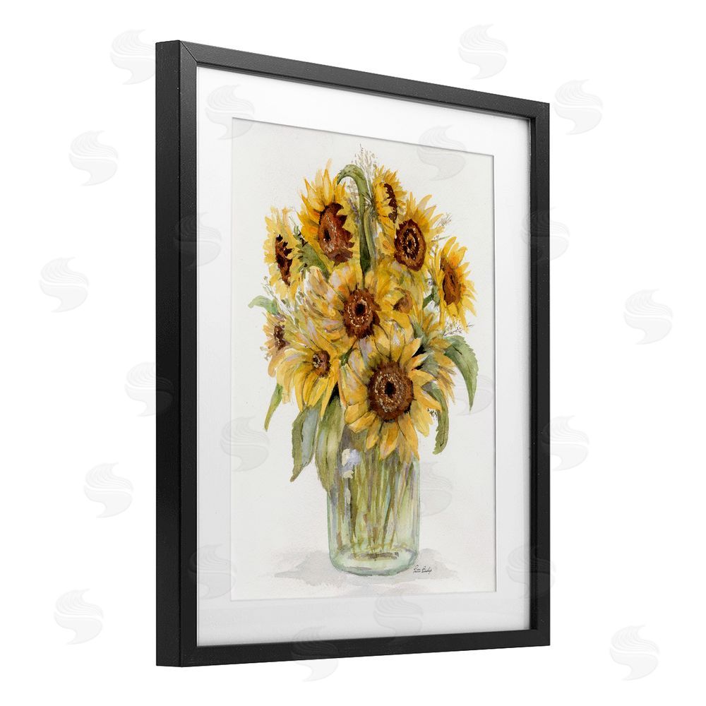 Patti Bishop Sunflower Bouquet in Watercolors Black Framed Print Under Glass with White Mat Wall Art