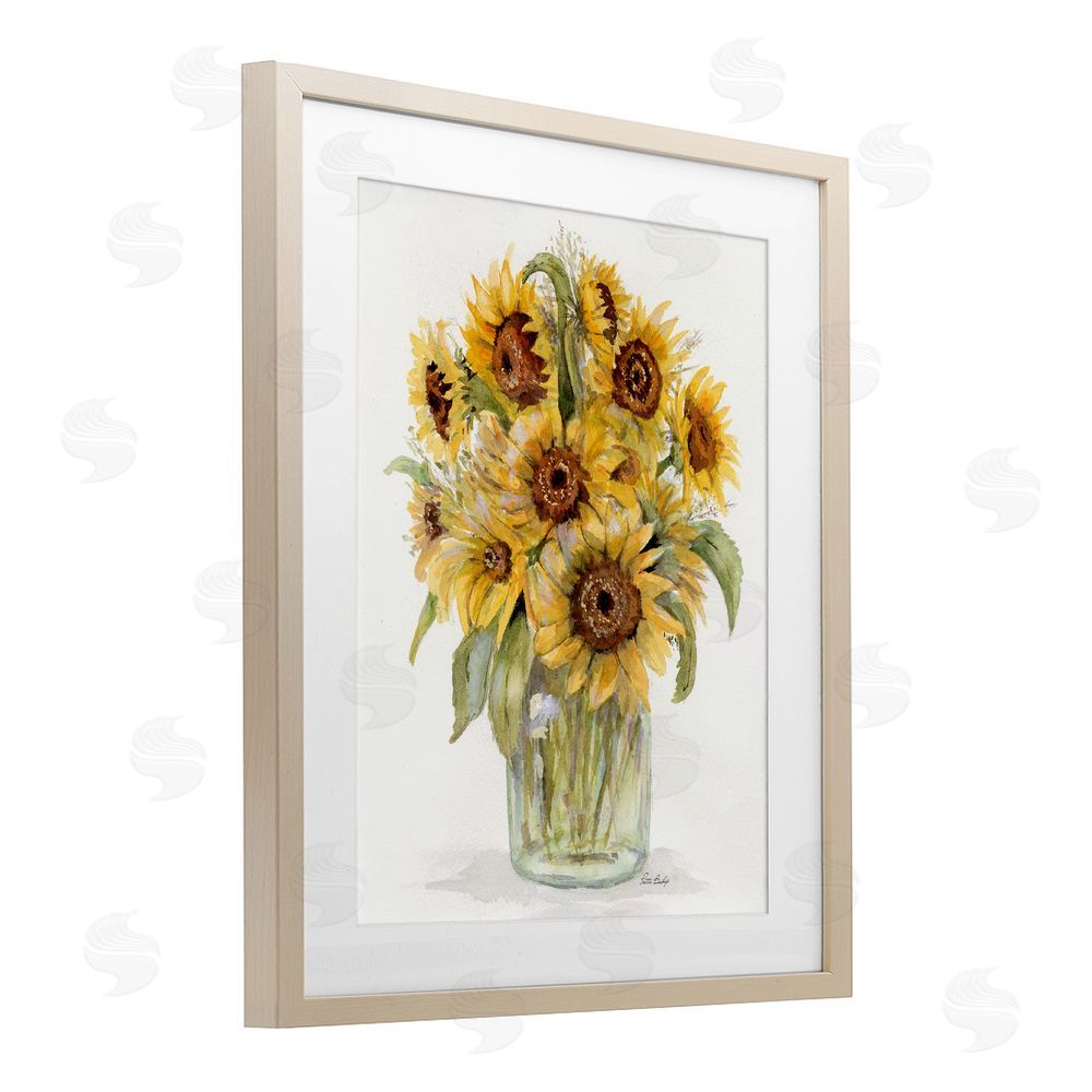 Patti Bishop Sunflower Bouquet in Watercolors Birch Framed Print Under Glass with White Mat Wall Art
