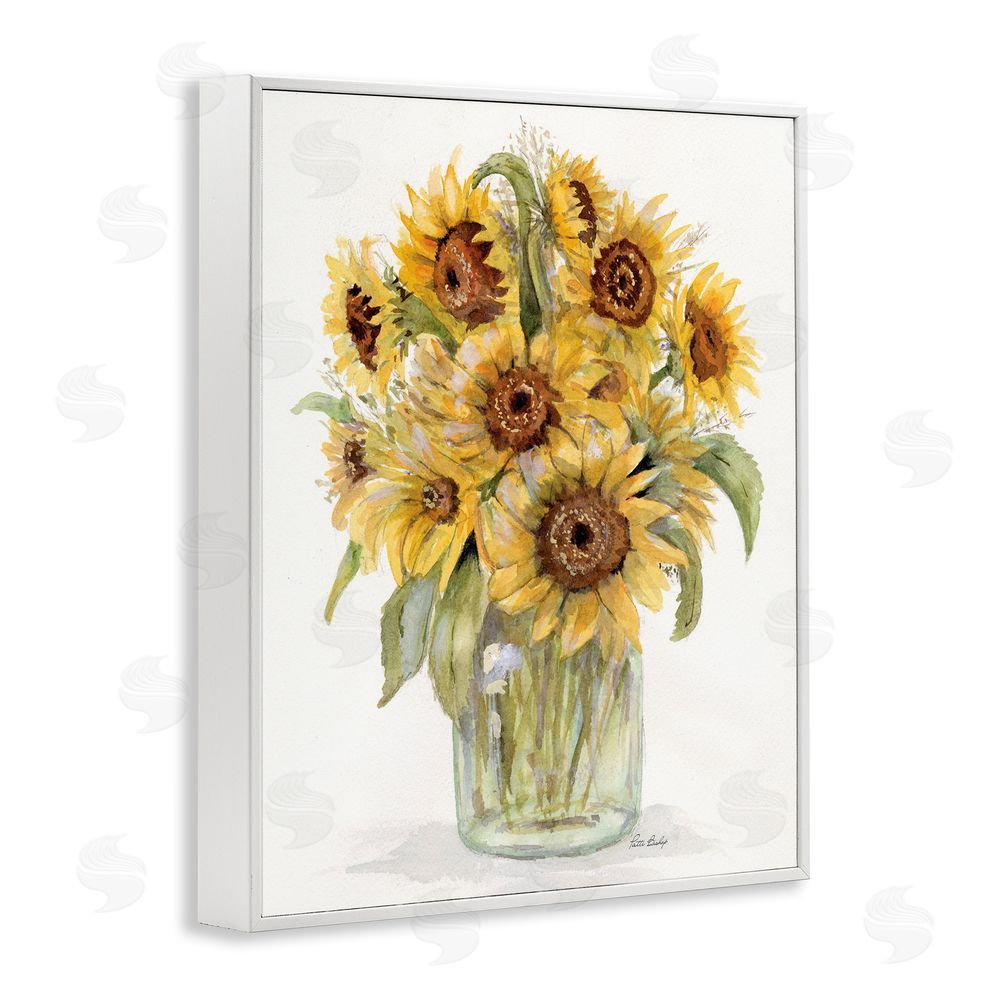 Patti Bishop Sunflower Bouquet in Watercolors White Framed Giclee Wall Art Print