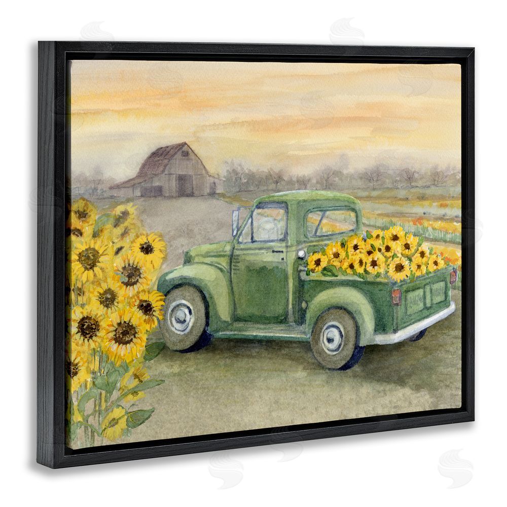 Patti Bishop Wild Sunflower Truck Harvest Black Floating Frame Canvas Wall Art Print