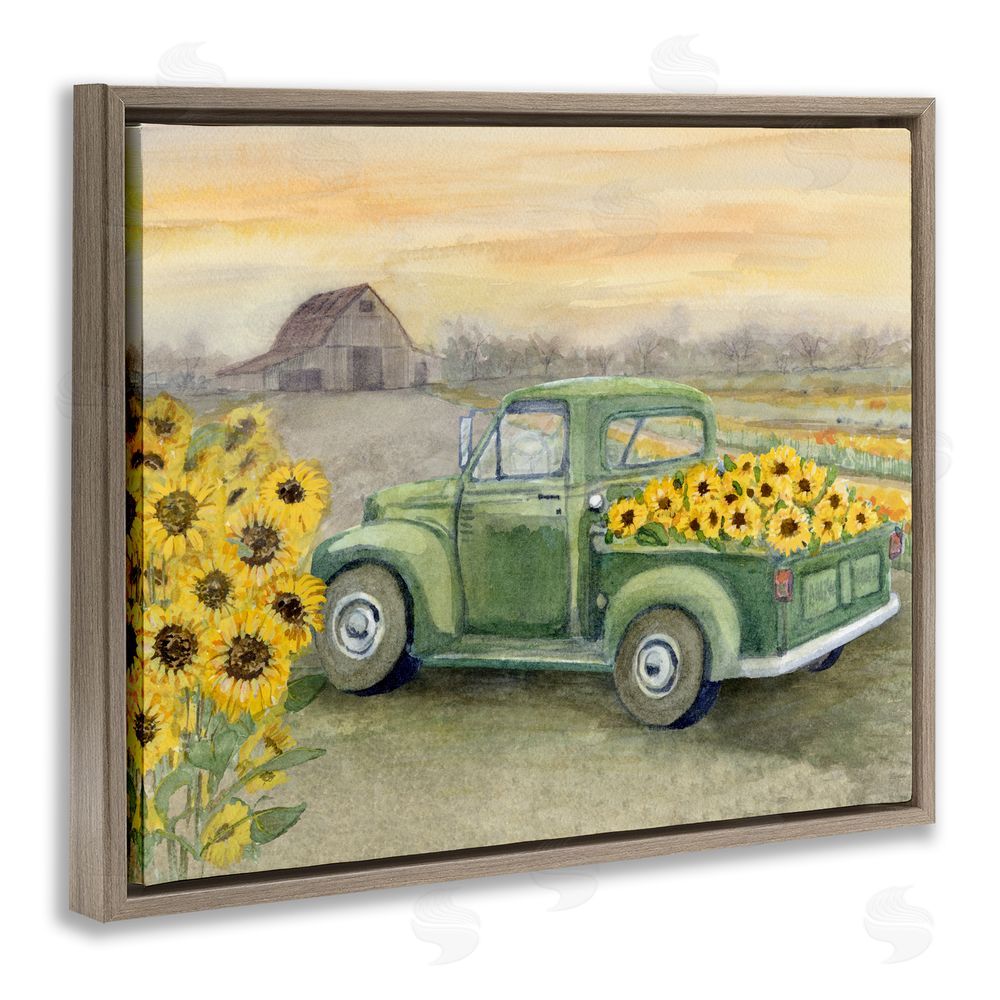 Patti Bishop Wild Sunflower Truck Harvest Brown Floating Frame Canvas Wall Art Print