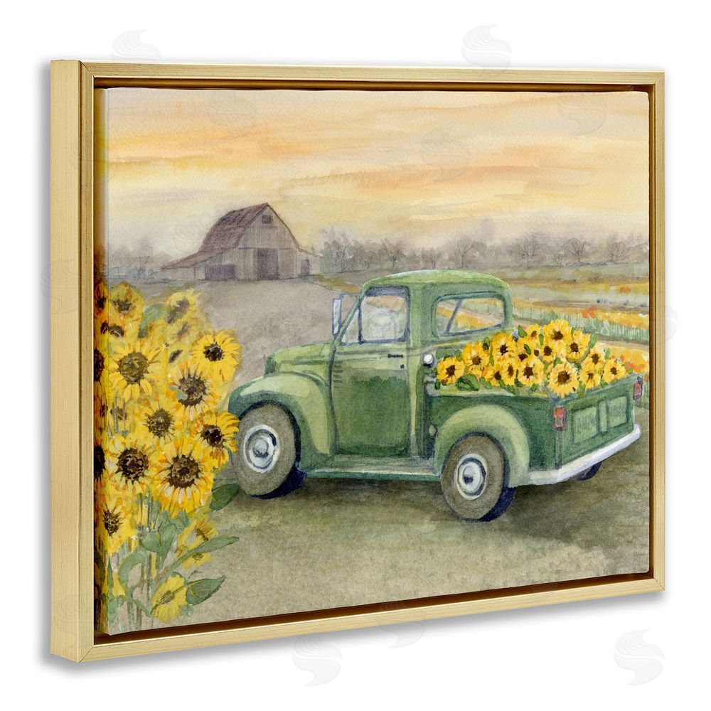 Patti Bishop Wild Sunflower Truck Harvest Gold Floating Frame Canvas Wall Art Print