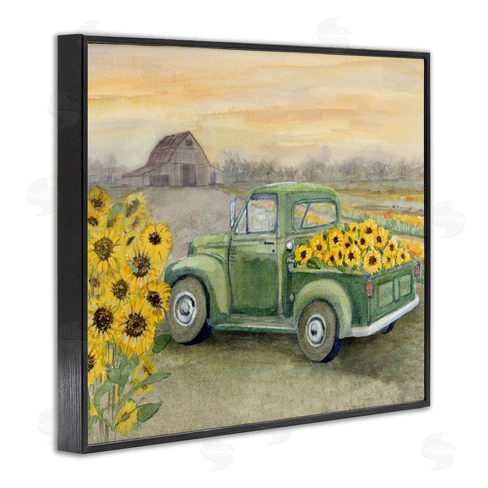 Patti Bishop Wild Sunflower Truck Harvest Black Framed Giclee Wall Art Print