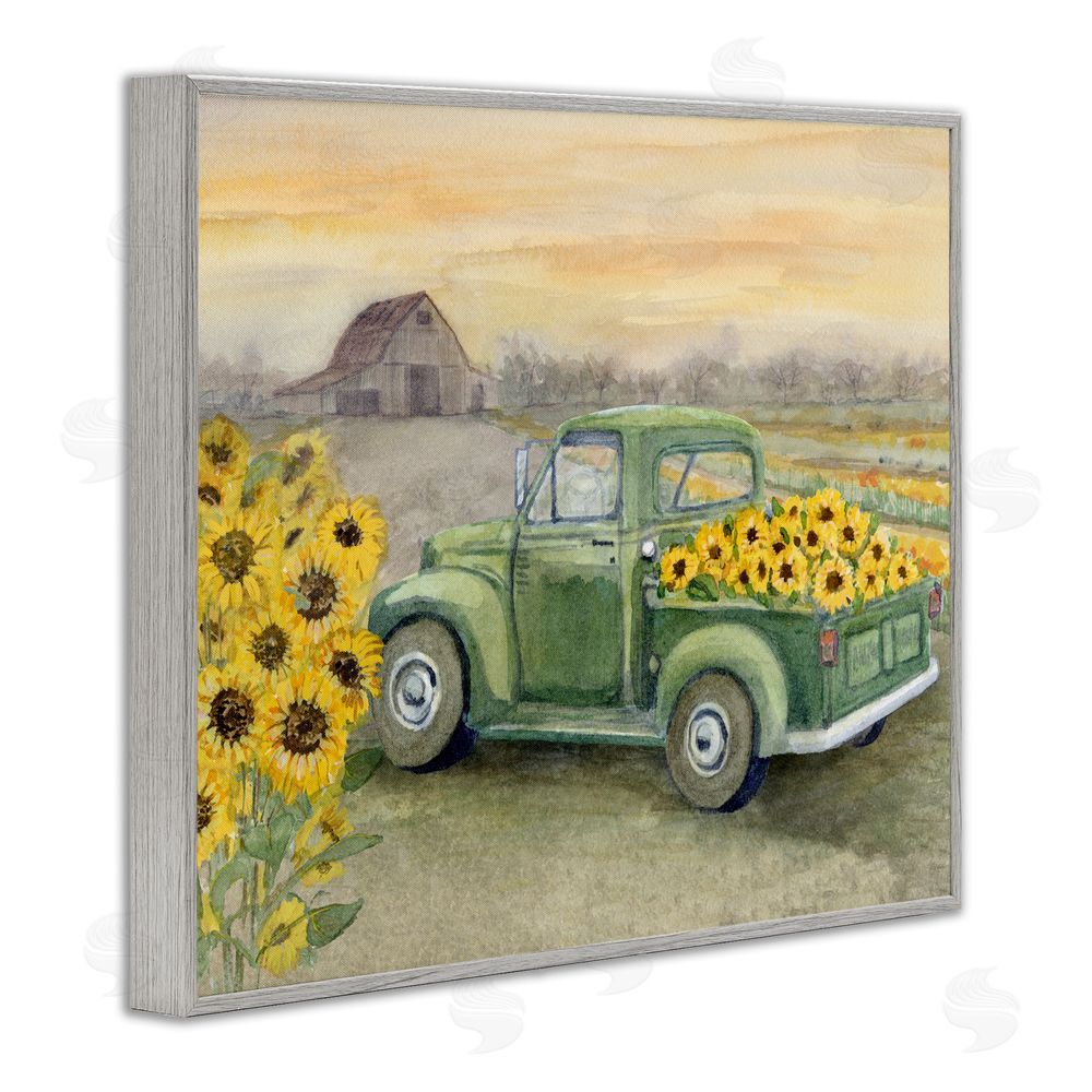 Patti Bishop Wild Sunflower Truck Harvest Gray Framed Giclee Wall Art Print