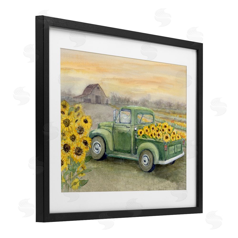 Patti Bishop Wild Sunflower Truck Harvest Black Framed Print Under Glass with White Mat Wall Art