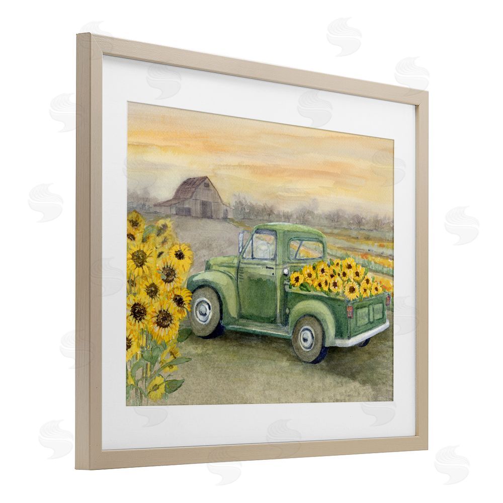 Patti Bishop Wild Sunflower Truck Harvest Birch Framed Print Under Glass with White Mat Wall Art