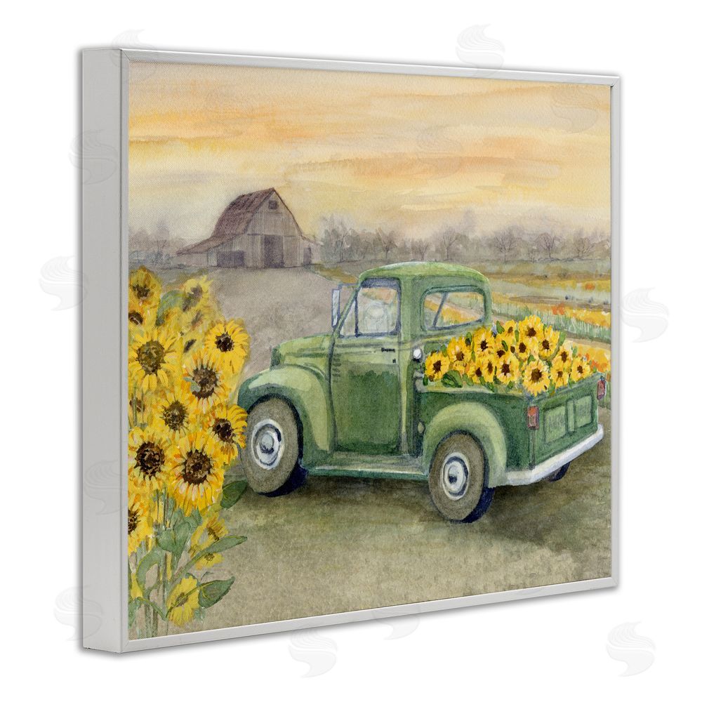 Patti Bishop Wild Sunflower Truck Harvest White Framed Giclee Wall Art Print