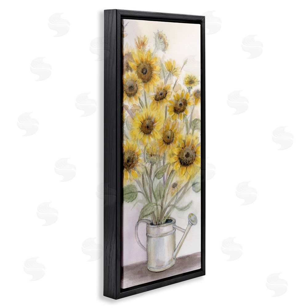 Patti Bishop Watering Can Sunflower Collection Black Floating Frame Canvas Wall Art Print