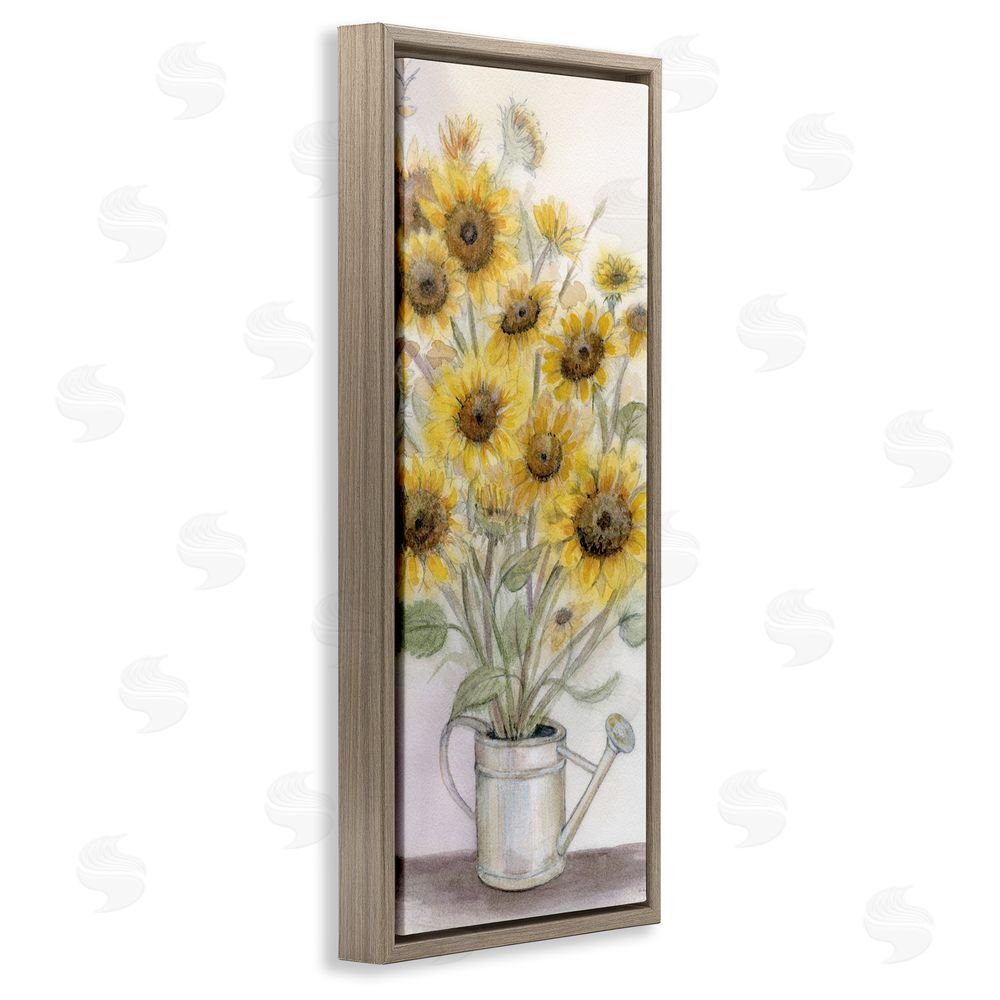 Patti Bishop Watering Can Sunflower Collection Brown Floating Frame Canvas Wall Art Print