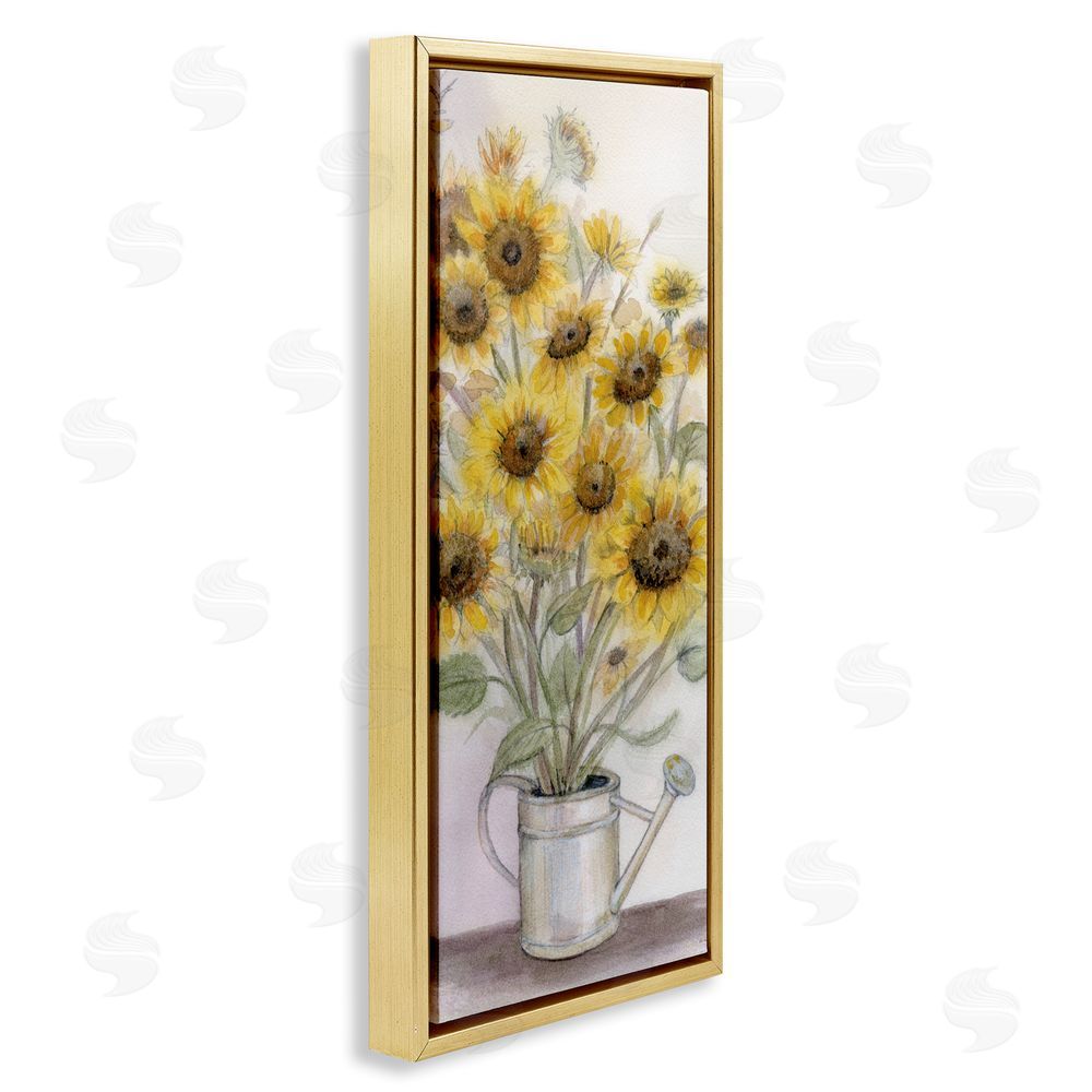 Patti Bishop Watering Can Sunflower Collection Gold Floating Frame Canvas Wall Art Print