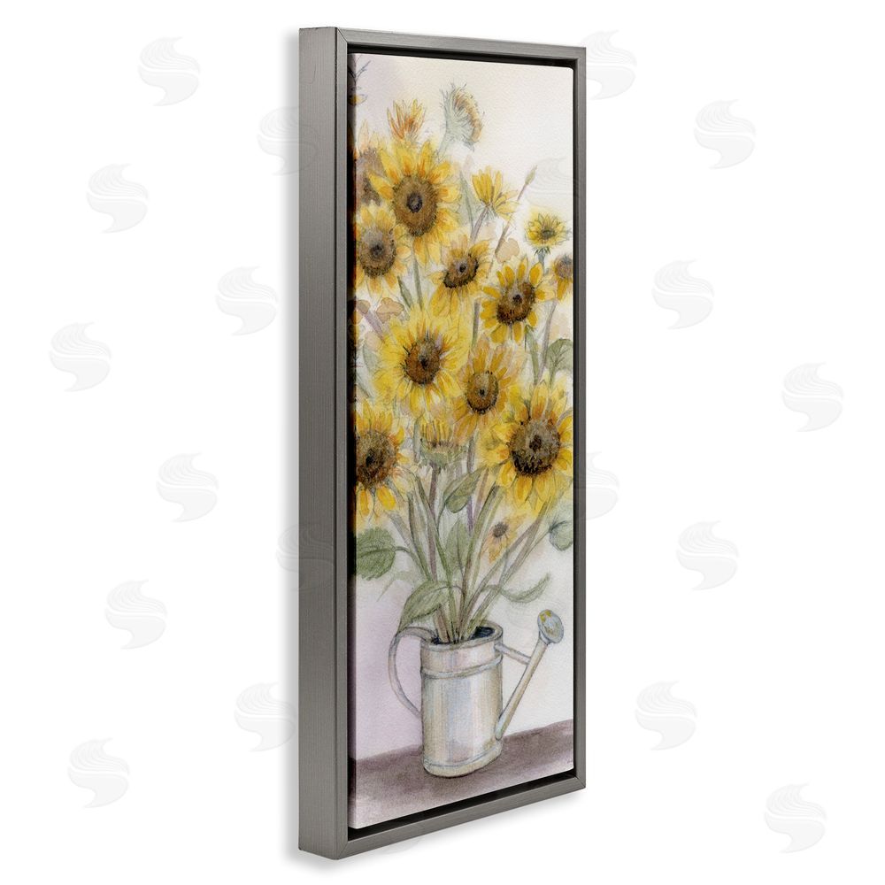 Patti Bishop Watering Can Sunflower Collection Gray Floating Frame Canvas Wall Art Print