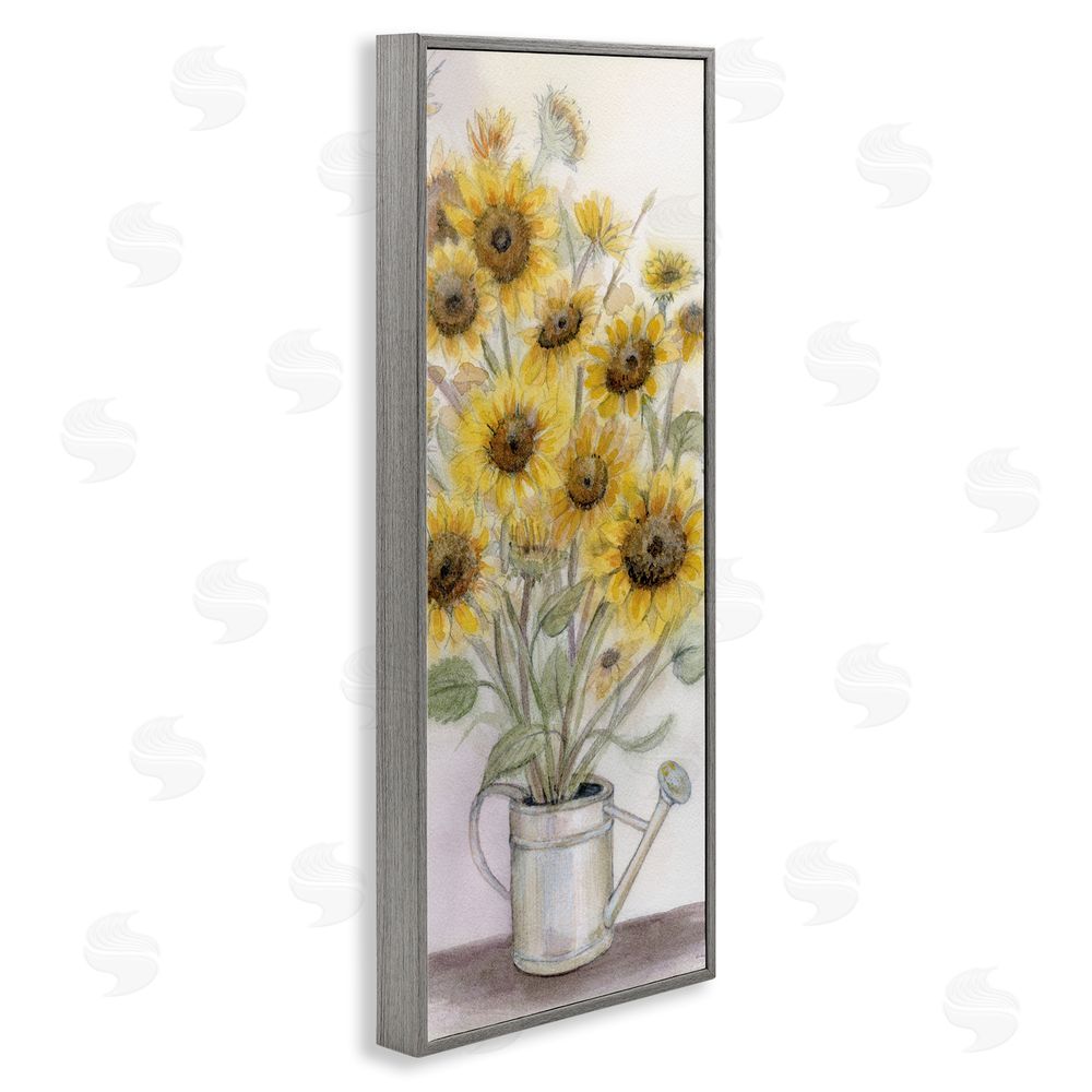 Patti Bishop Watering Can Sunflower Collection Gray Framed Giclee Wall Art Print