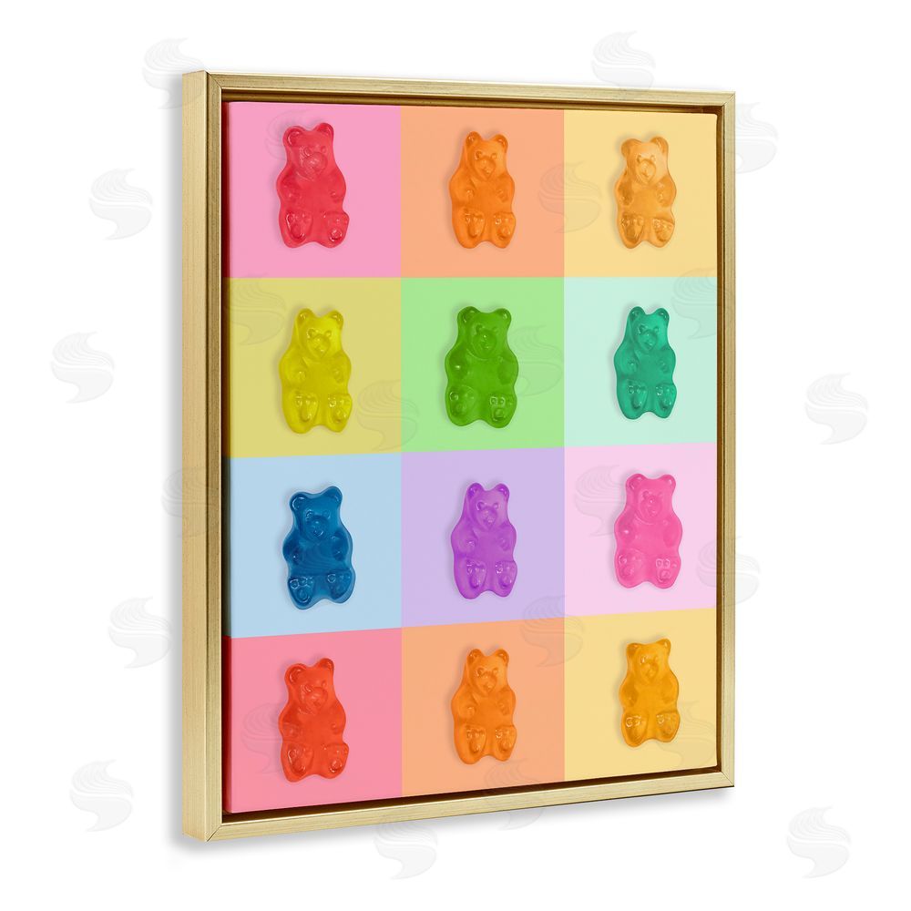 LISH Creative Candy Bears Rainbow Gold Floating Frame Canvas Wall Art Print