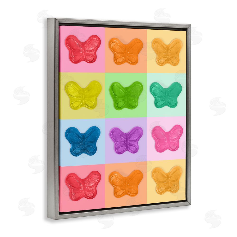 LISH Creative Candy Butterfly Rainbow Gray Floating Frame Canvas Wall Art Print